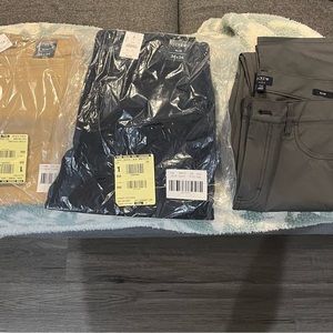 J. Crew 5 Pocket Tech Chinos. 3-pack brand new: khaki, navy and grey.